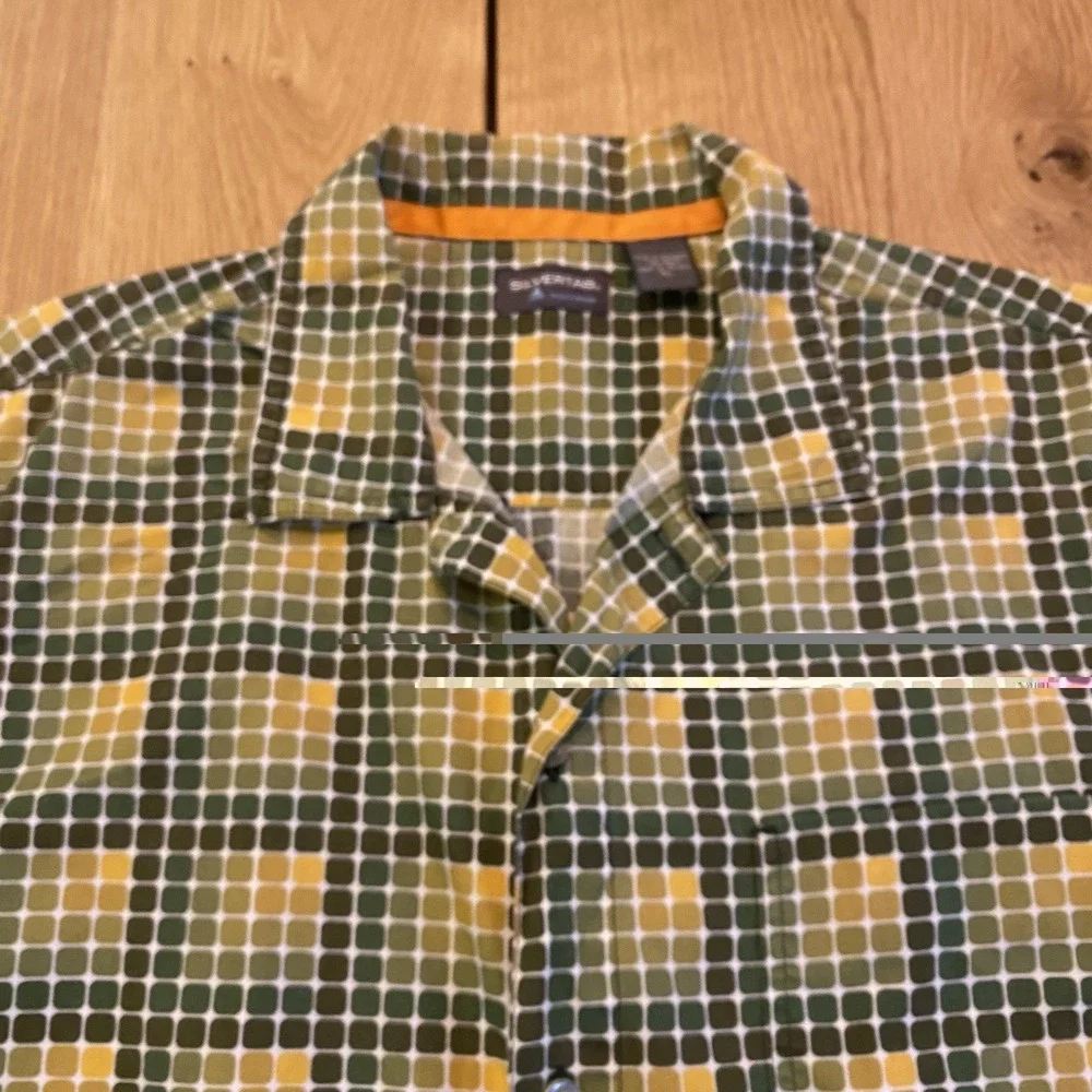 Levis SilverTab Button Down Shirt Men XL Green Geometric Short Sleeve Vintage